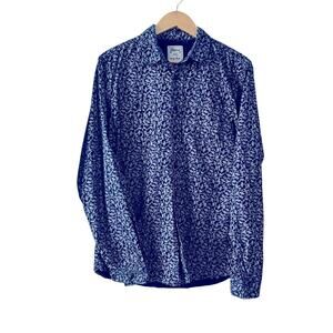 Vintage Request Blue Floral Long Sleeve /Roll Tab Western Dress Shirt 90’s Large